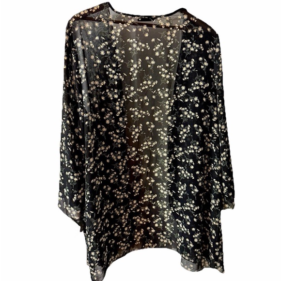 SHEIN Curve Black Floral Sheer Open Front Kimono Cover Up Boho Plus Size 2X - Picture 3 of 5